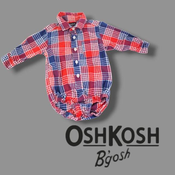Oshkosh B'gosh baby boy button-down plaid long sleeves collared bodysuit shirt - Picture 7 of 7